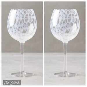 Pair/Set of 2 ANTHROPOLOGIE 9" Light Blue Treillage Red Wine Glasses